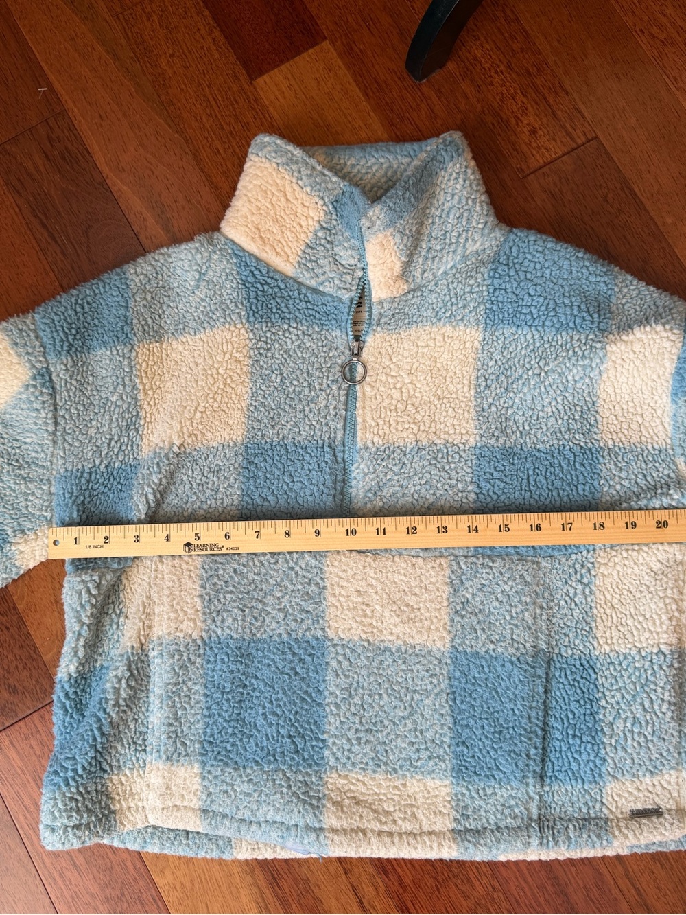 Billabong Blue Cream Buffalo Plaid Sherpa Half Zip Pullover Size Medium - Picture 7 of 9